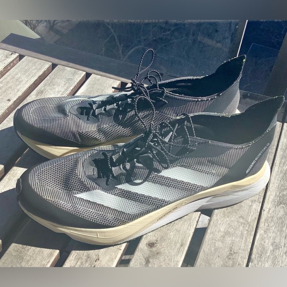 Adidas Adizero Boston 12 Black Carbon Plated Running Shoes - Sz 13 EUC